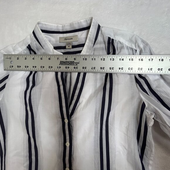 Faconnable Womens White & Navy Striped Long Sleeve Button-Up Tunic Shirt Medium - Picture 7 of 9